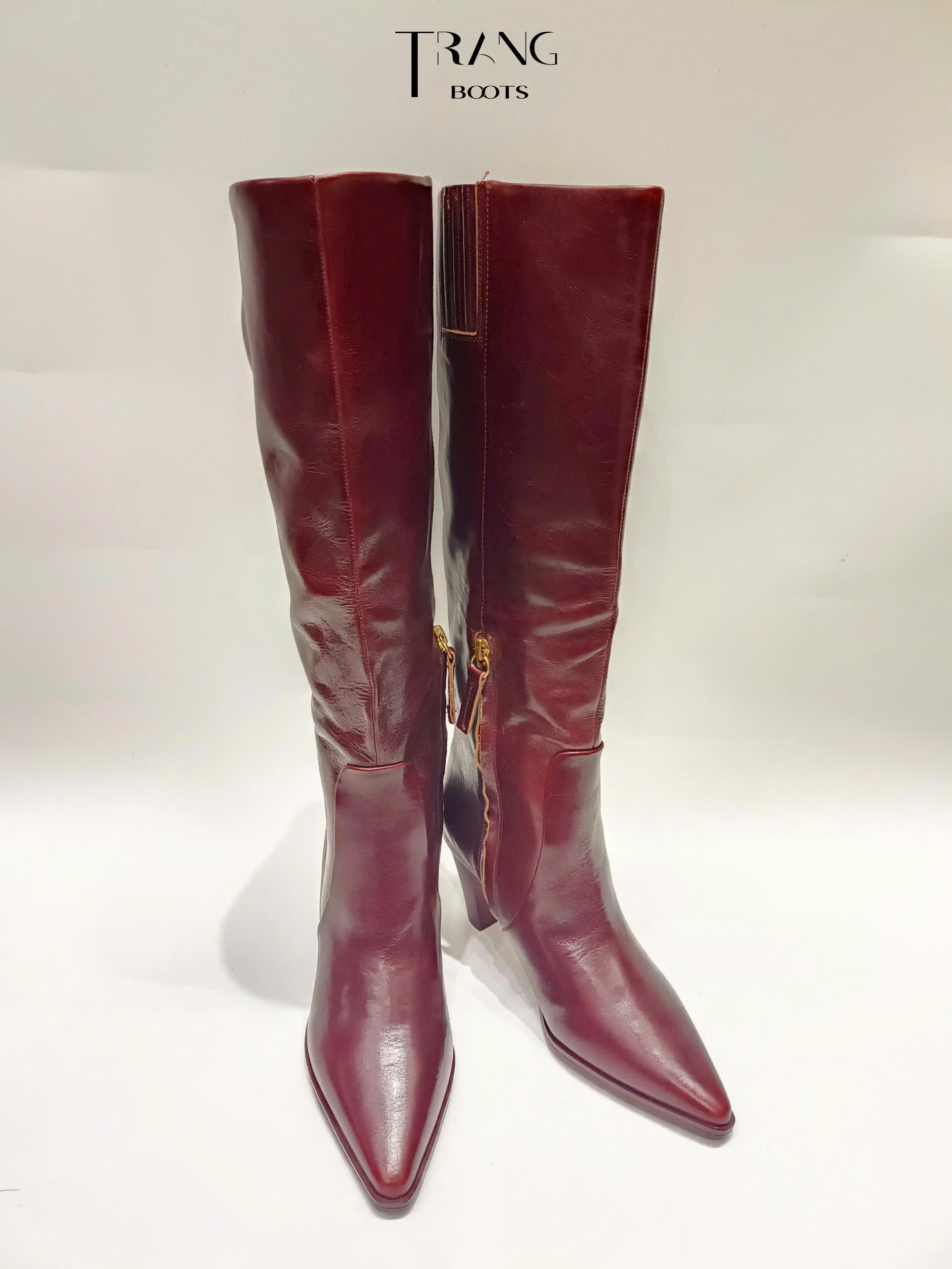 FRANCO SARTO JAYCEN KNEE HIGH BOOTS - BURGUNDY - BOOTS GỐI MŨI NHỌN DA THẬT