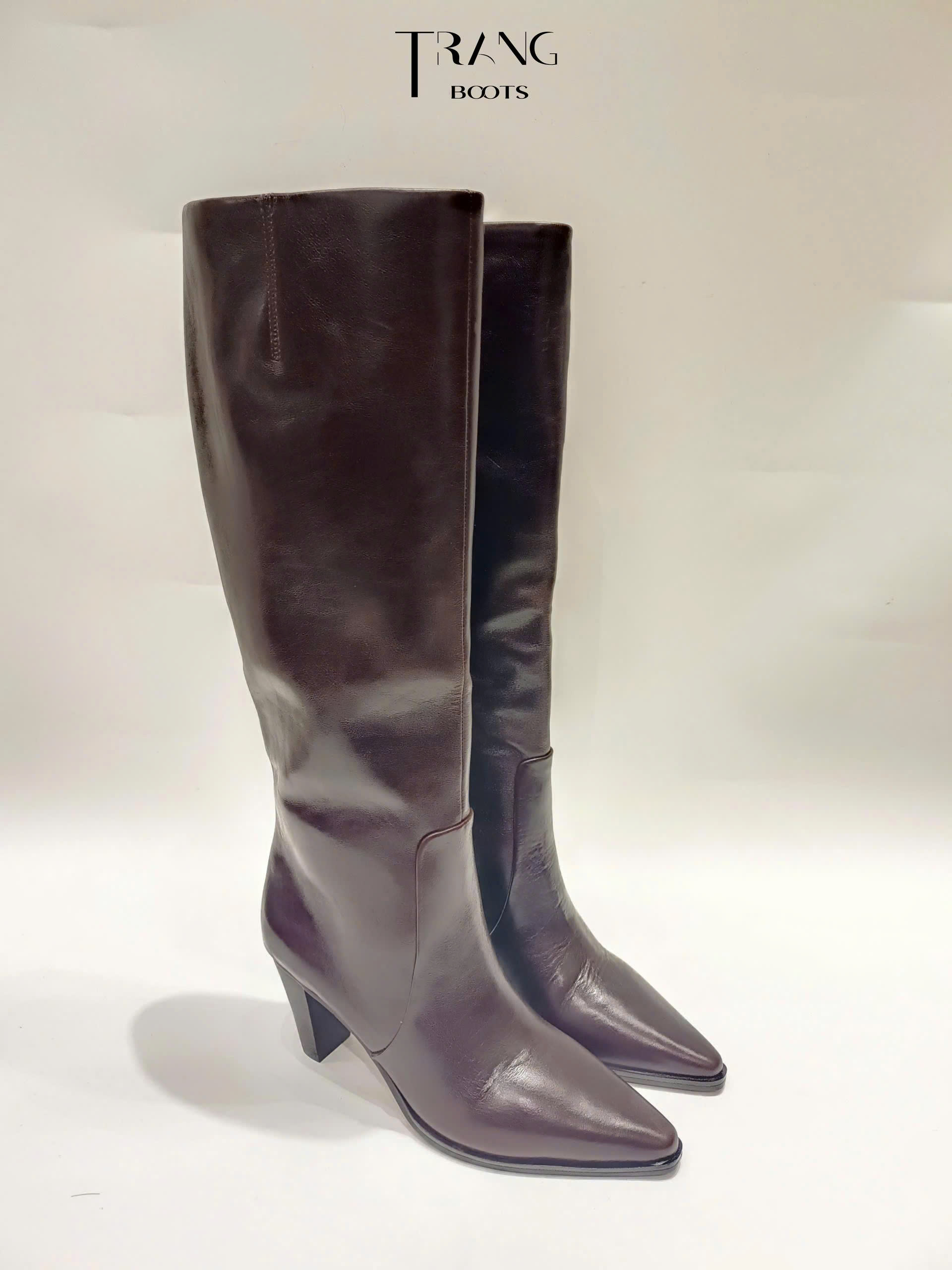 FRANCO SARTO JAYCEN KNEE HIGH BOOTS - DARK BROWN - BOOTS GỐI MŨI NHỌN DA THẬT