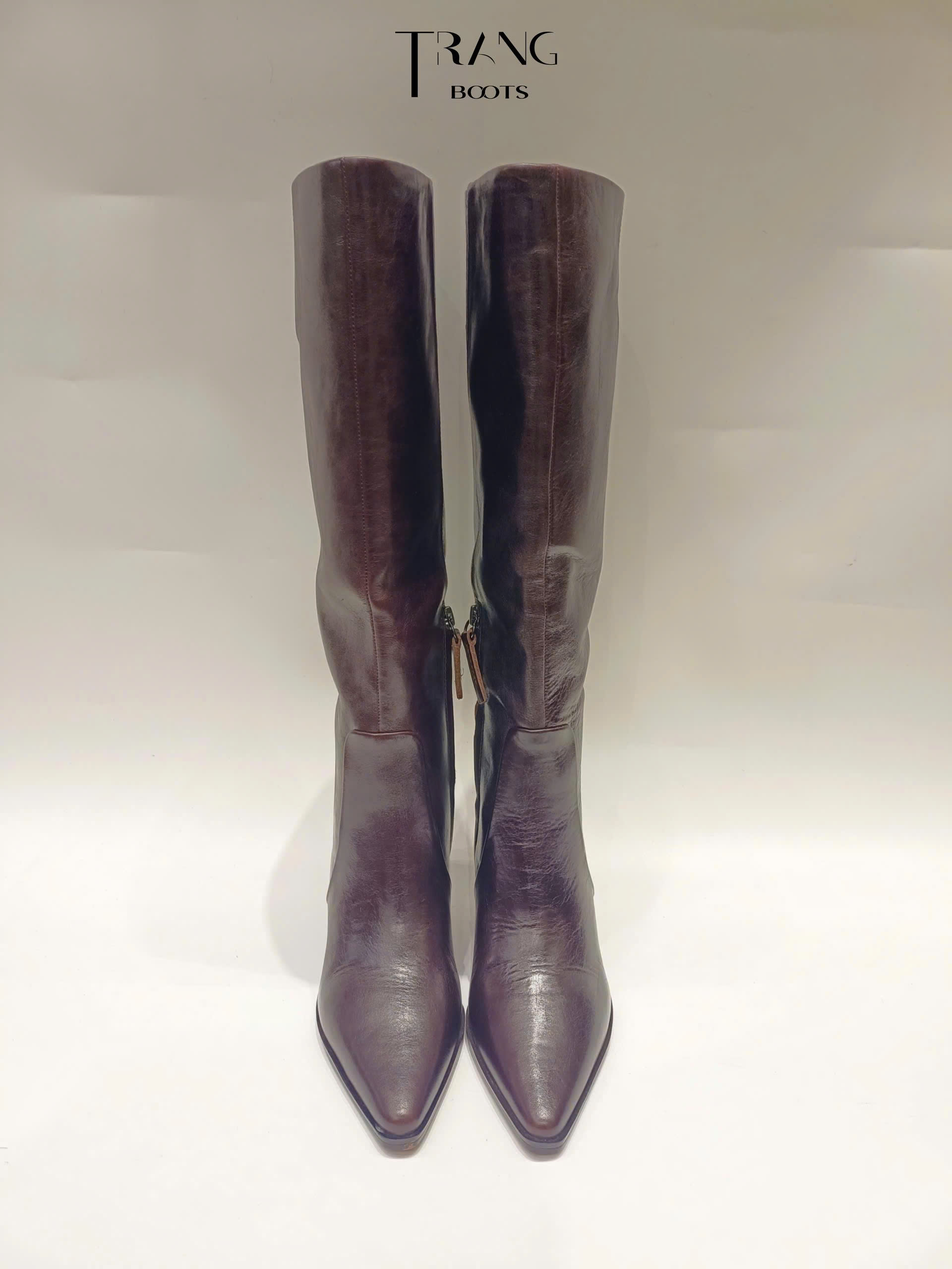 FRANCO SARTO JAYCEN KNEE HIGH BOOTS - DARK BROWN - BOOTS GỐI MŨI NHỌN DA THẬT