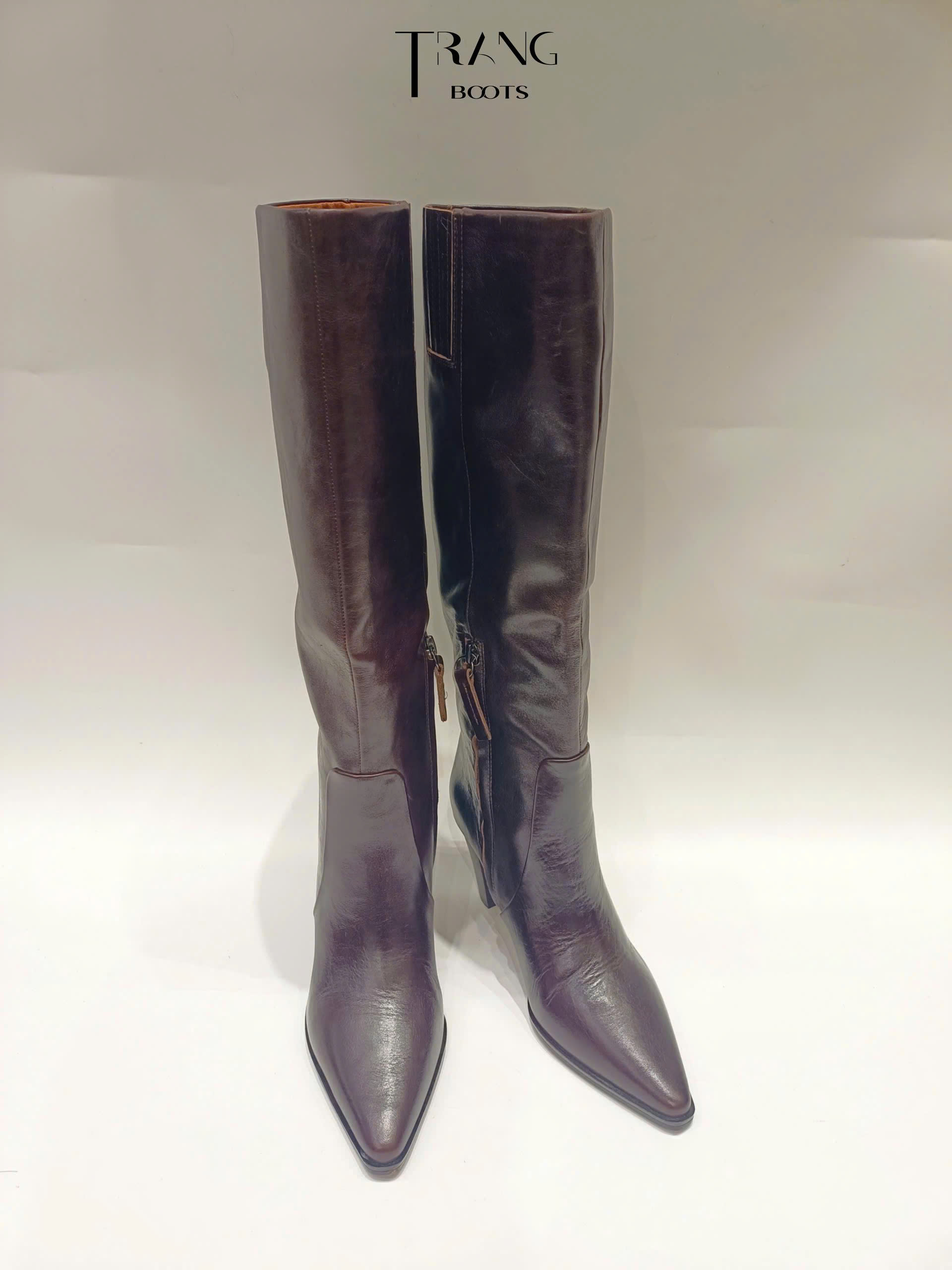FRANCO SARTO JAYCEN KNEE HIGH BOOTS - DARK BROWN - BOOTS GỐI MŨI NHỌN DA THẬT