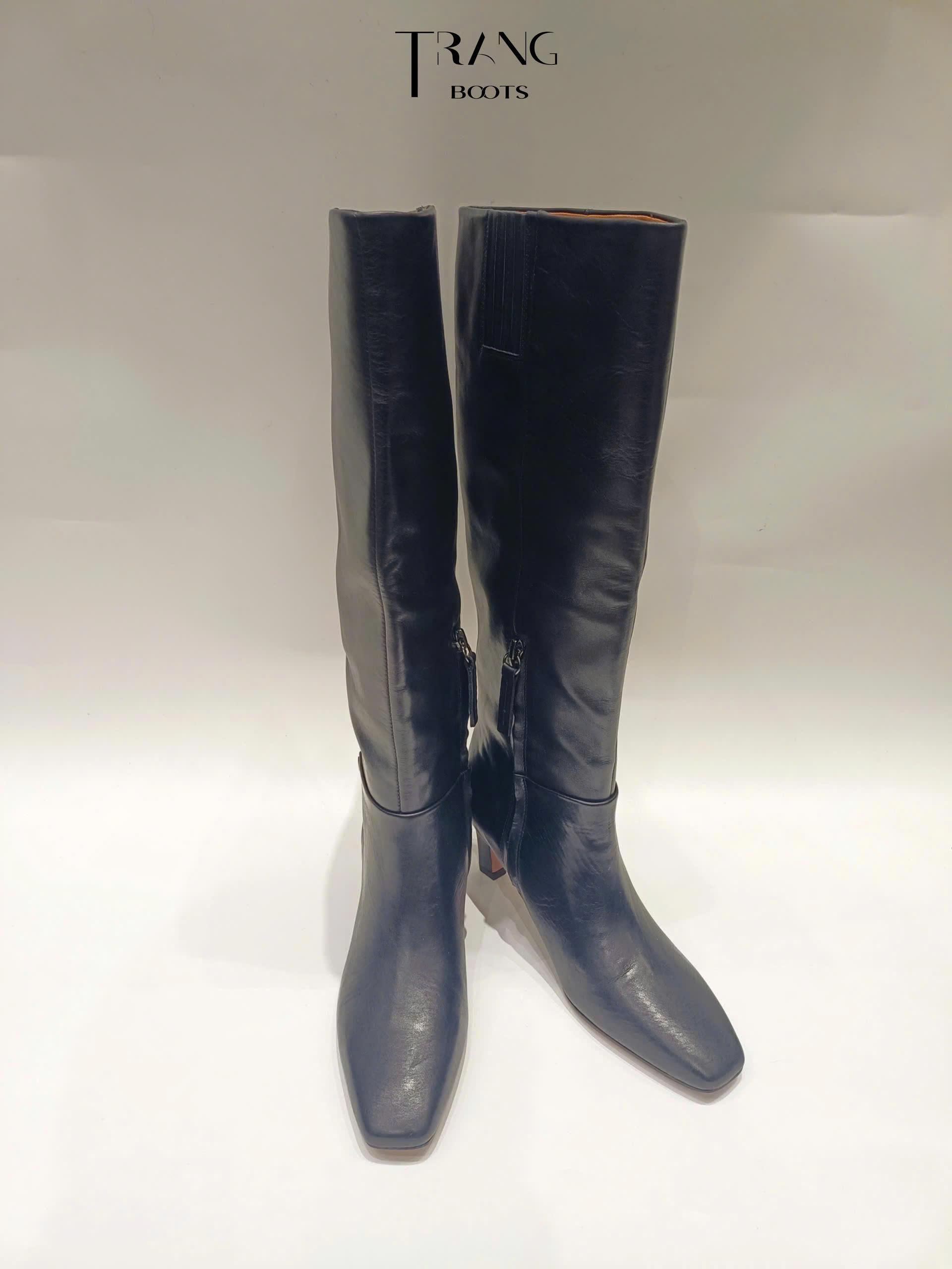 FRANCO SARCO TIMMY KNEE HIGH BOOTS - BLACK - BOOTS GỐI DA THẬT MŨI THON 6CM