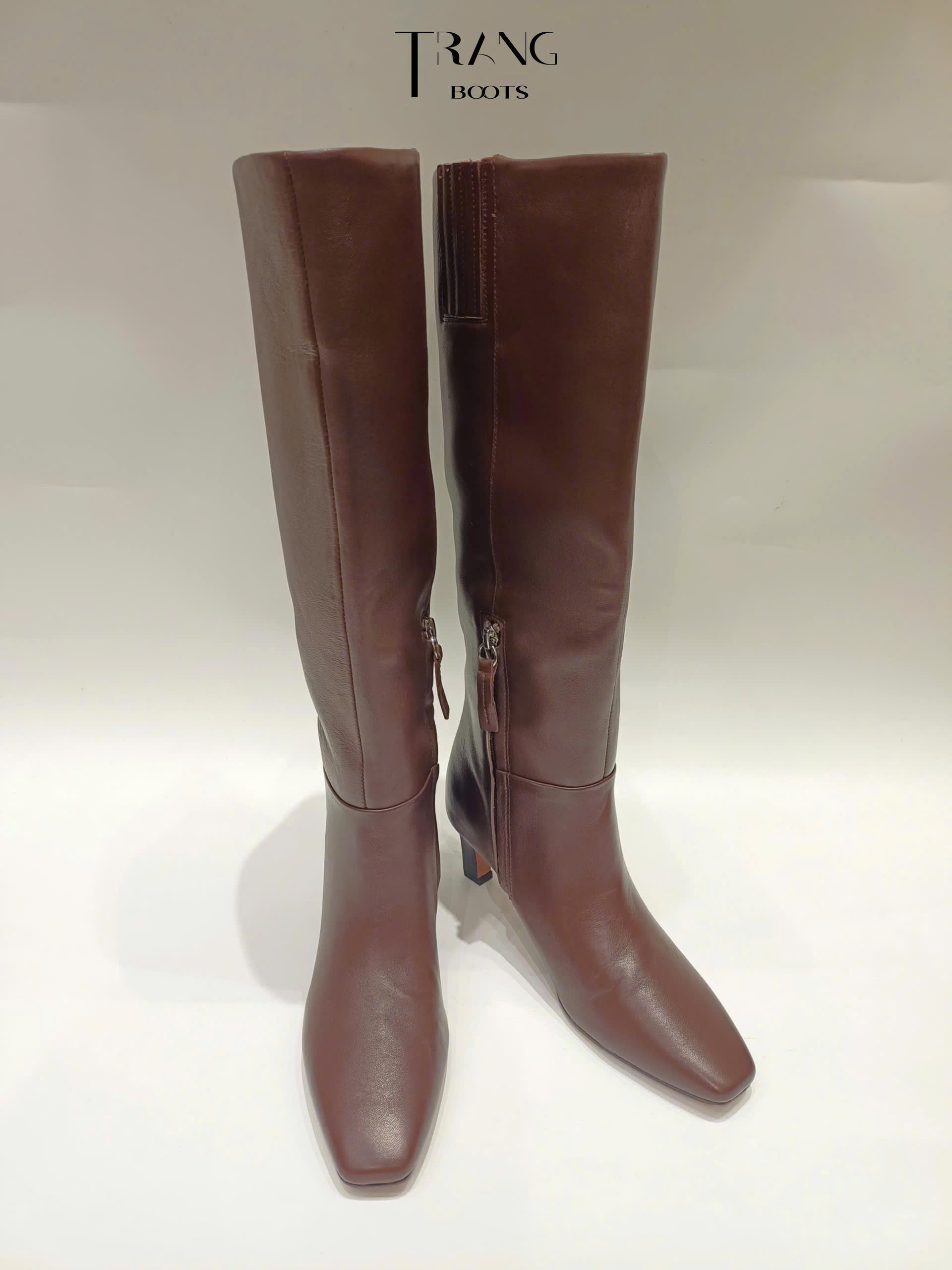 FRANCO SARCO TIMMY KNEE HIGH BOOTS - BROWN - BOOTS GỐI DA THẬT MŨI THON 6CM