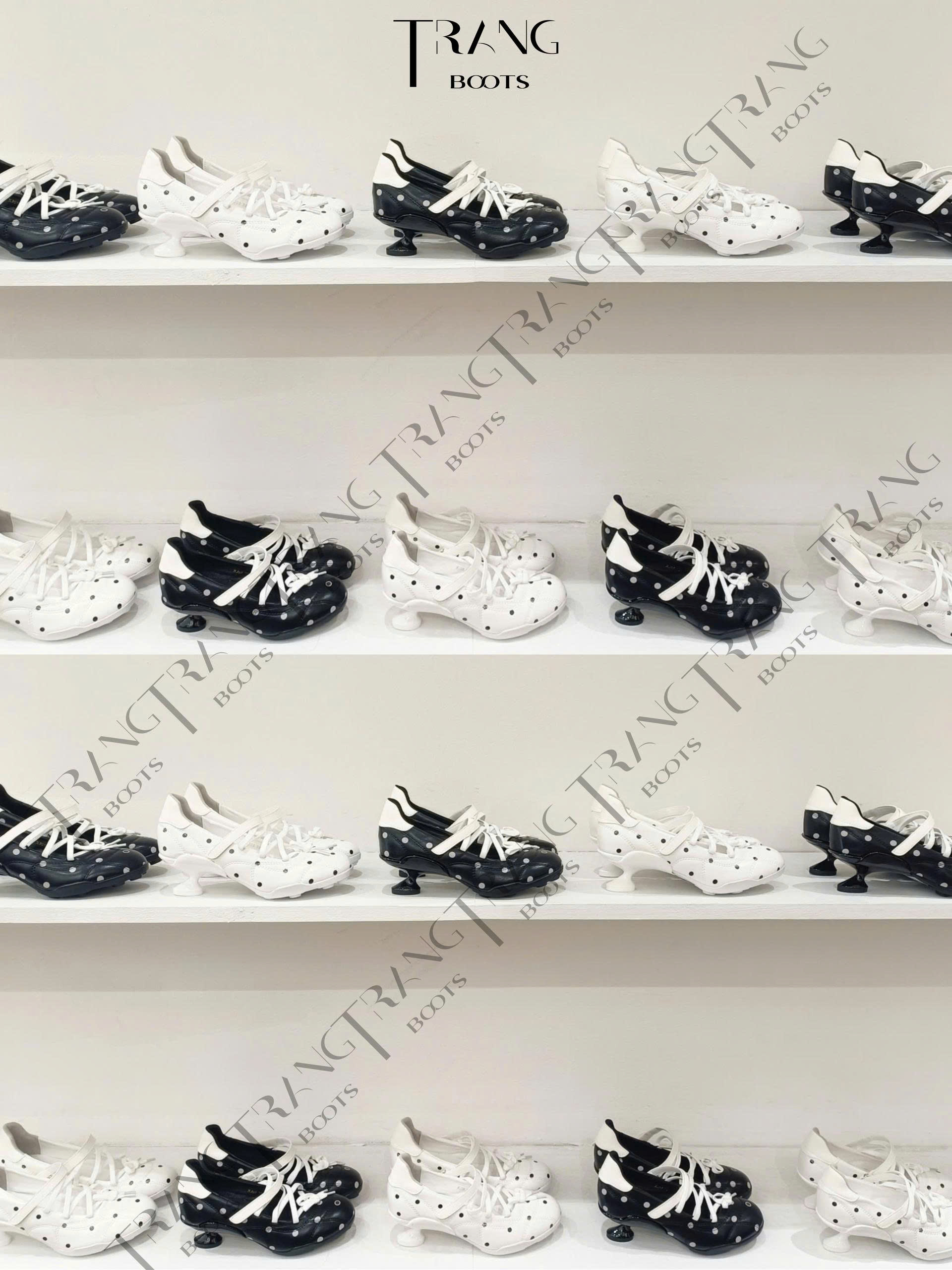 VELOCITY BOW - Élan Racing Muse Mary Jane chấm bi French chic – mũi tròn có quai, phong cách ballet trẻ trung, gót điêu khắc thời thượng.