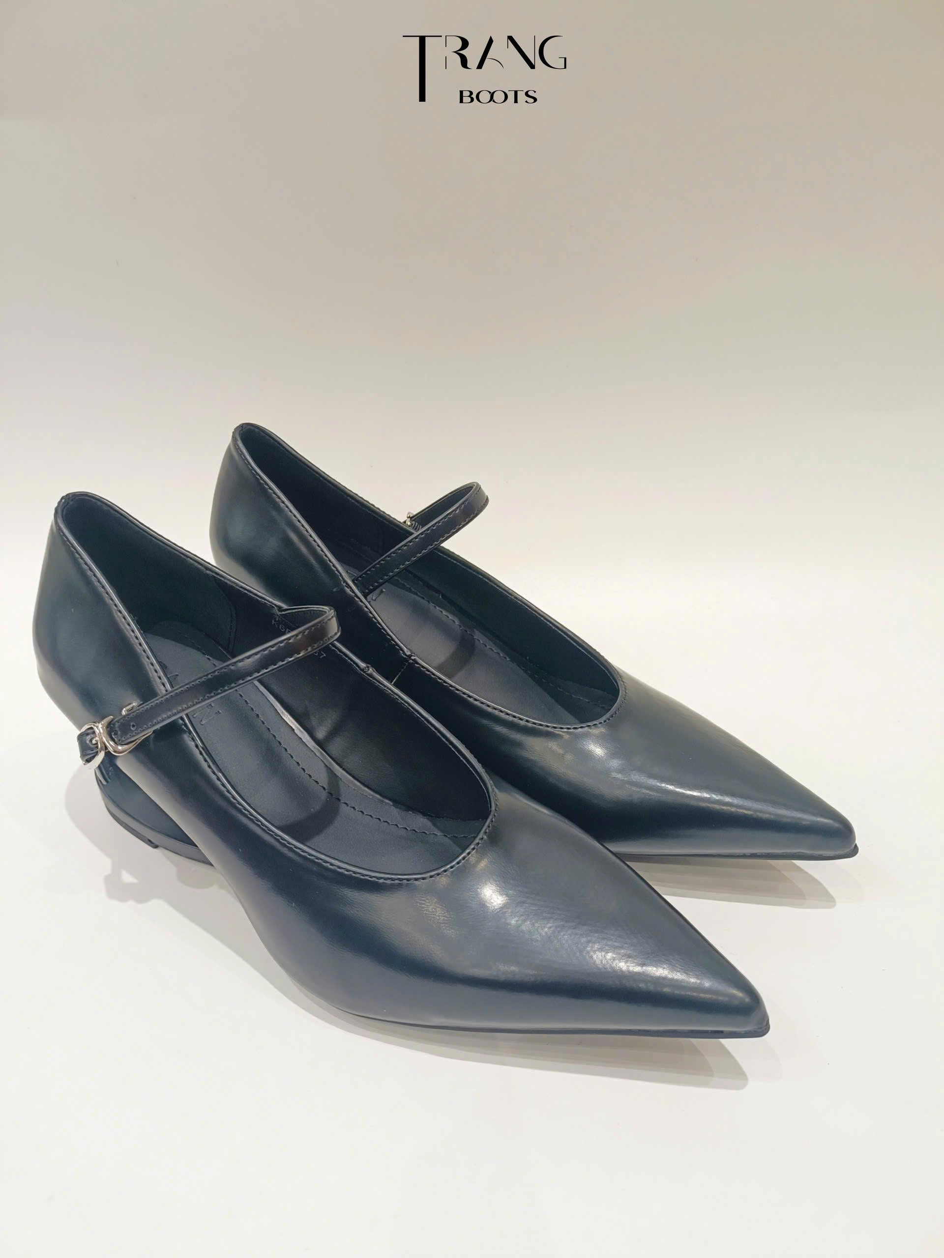 SILVER MIST- Élan Racing Muse Mary Jane mũi nhọn retro French chic – quai cài thanh mảnh, gót treo điêu khắc, form da cao cấp tôn dáng sang trọng.