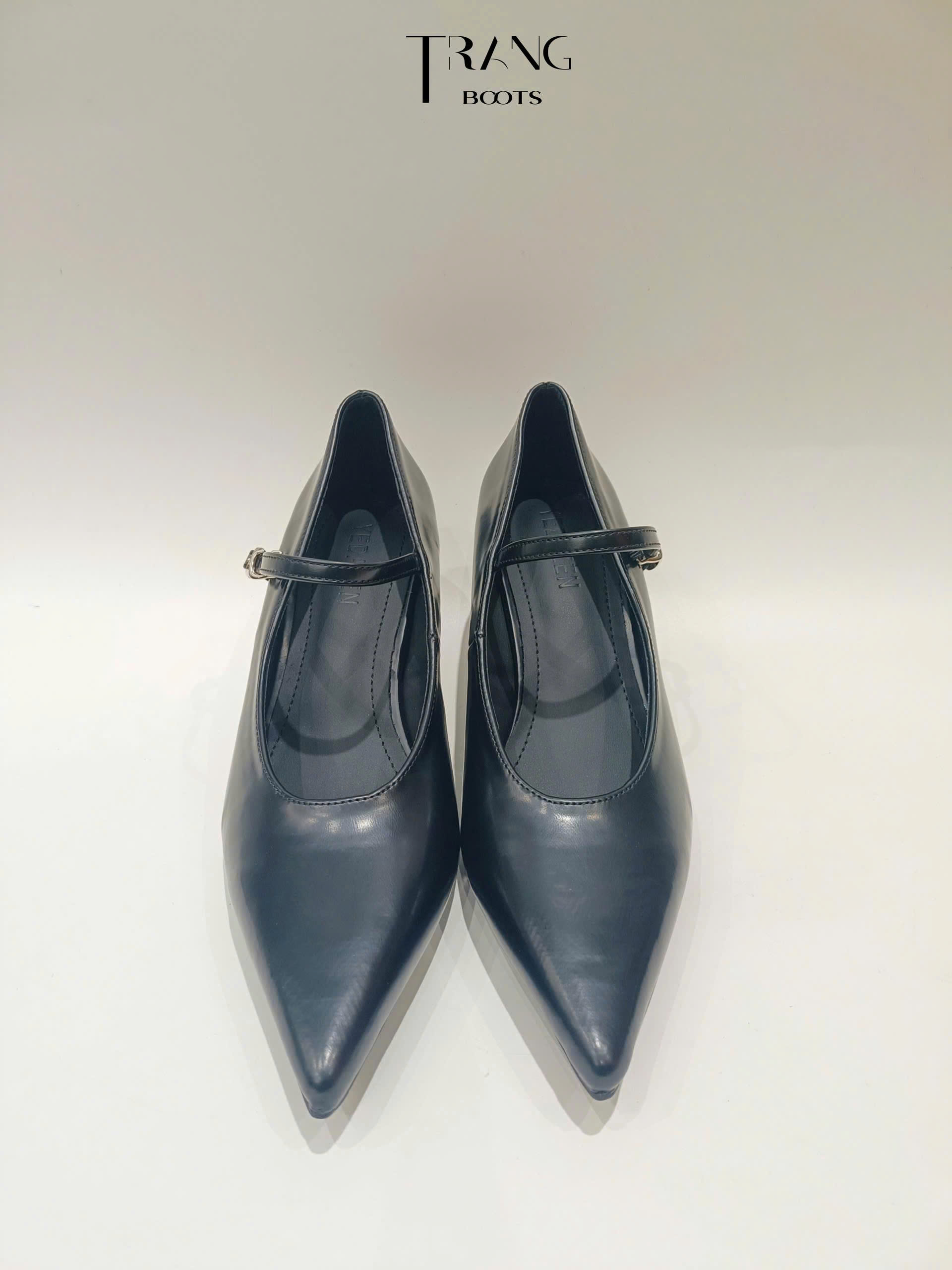 SILVER MIST- Élan Racing Muse Mary Jane mũi nhọn retro French chic – quai cài thanh mảnh, gót treo điêu khắc, form da cao cấp tôn dáng sang trọng.