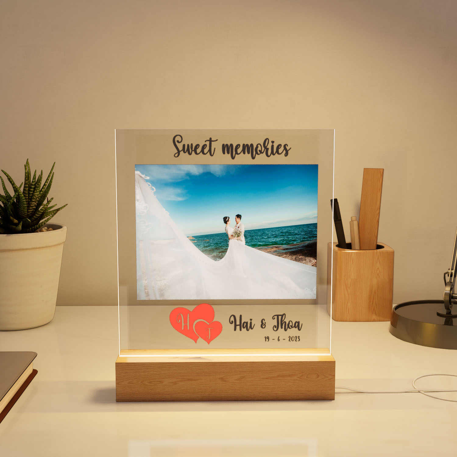 Đèn Led 3D Khắc Hình Theo Yêu Cầu -  Đèn Led 7 Màu, Đèn Ngủ Led 3d Đám Cưới 