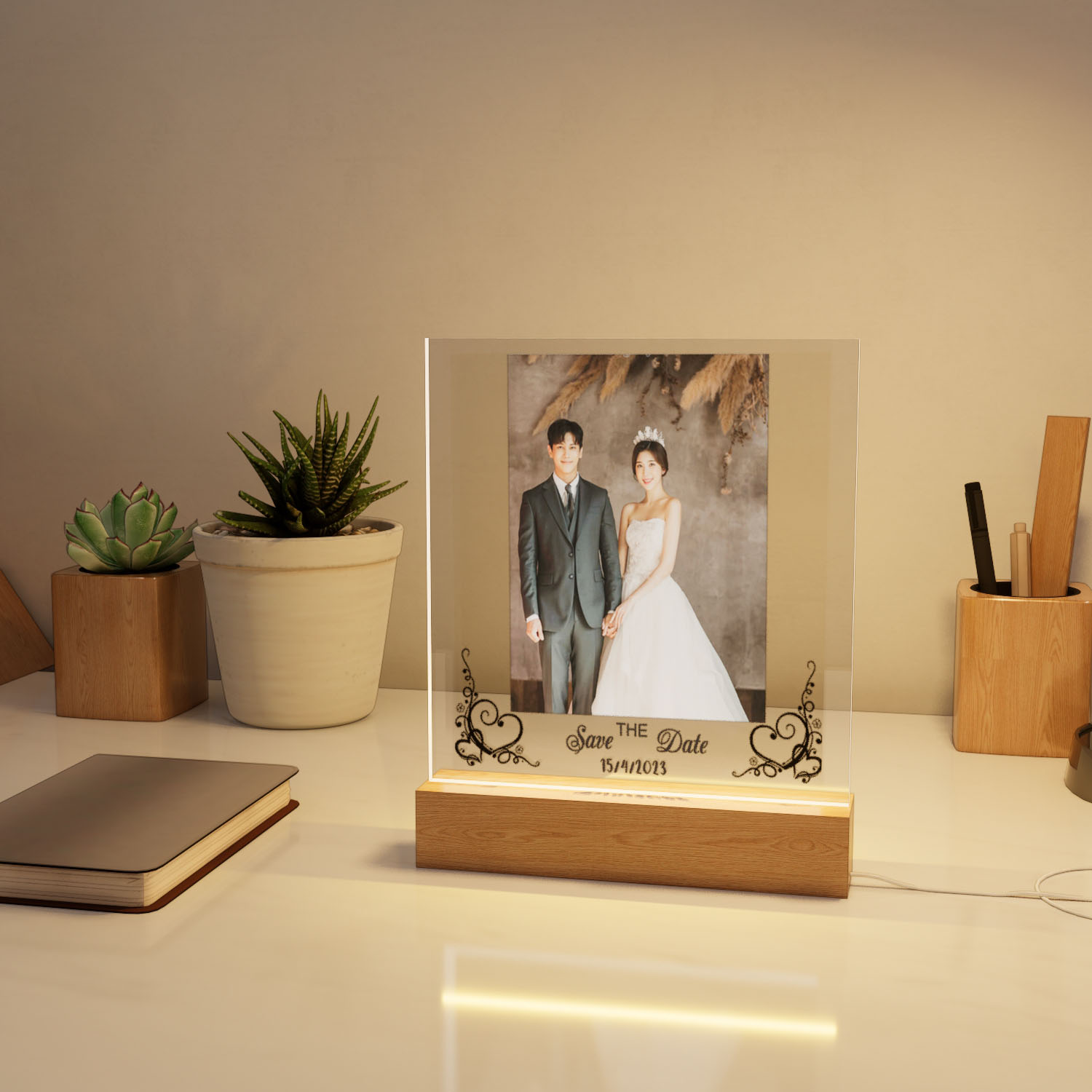 Đèn Led 3D Khắc Hình Theo Yêu Cầu -  Đèn Led 7 Màu, Đèn Ngủ Led 3d Đám Cưới 