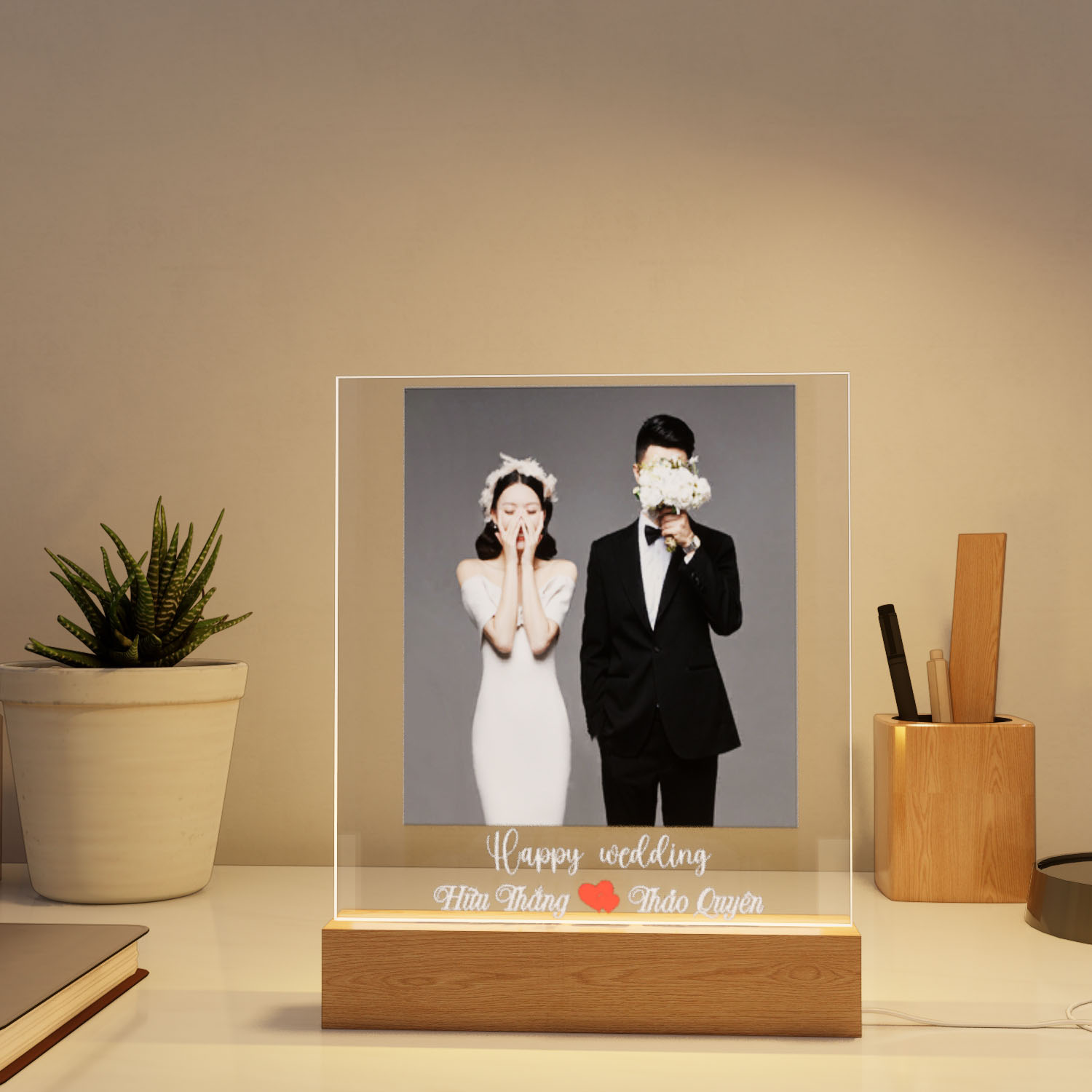 Đèn Led 3D Khắc Hình Theo Yêu Cầu -  Đèn Led 7 Màu, Đèn Ngủ Led 3d Đám Cưới 