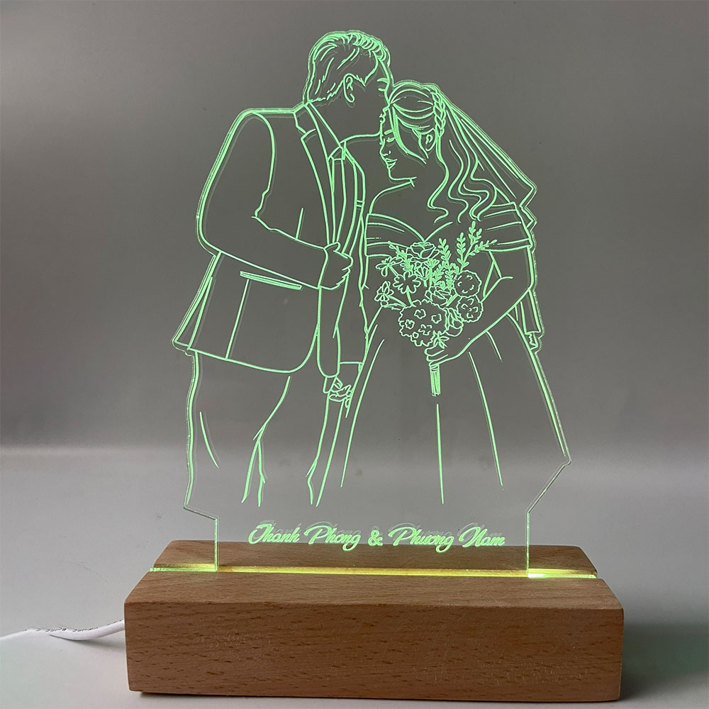 Đèn Led 3D Khắc Hình Theo Yêu Cầu -  Đèn Led 7 Màu, Đèn Ngủ Led 3d Đám Cưới 