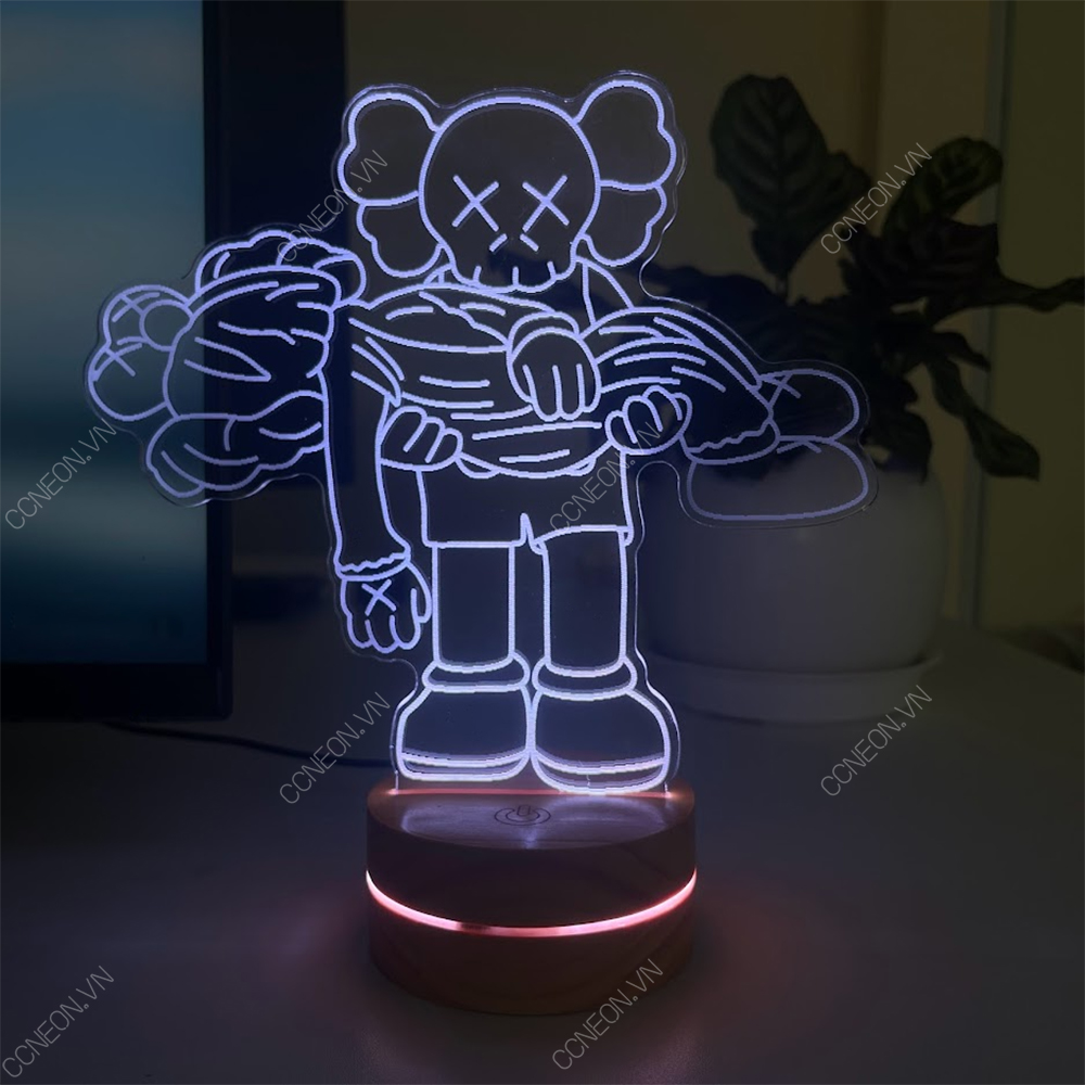 Đèn Led 3D Kaws Mẫu 1- Đèn Led 16 Màu Hình Nhân Vật Hoạt Hình, Đèn Ngủ Led 3d, Cảm Ứng , Điều Khiển Từ Xa 