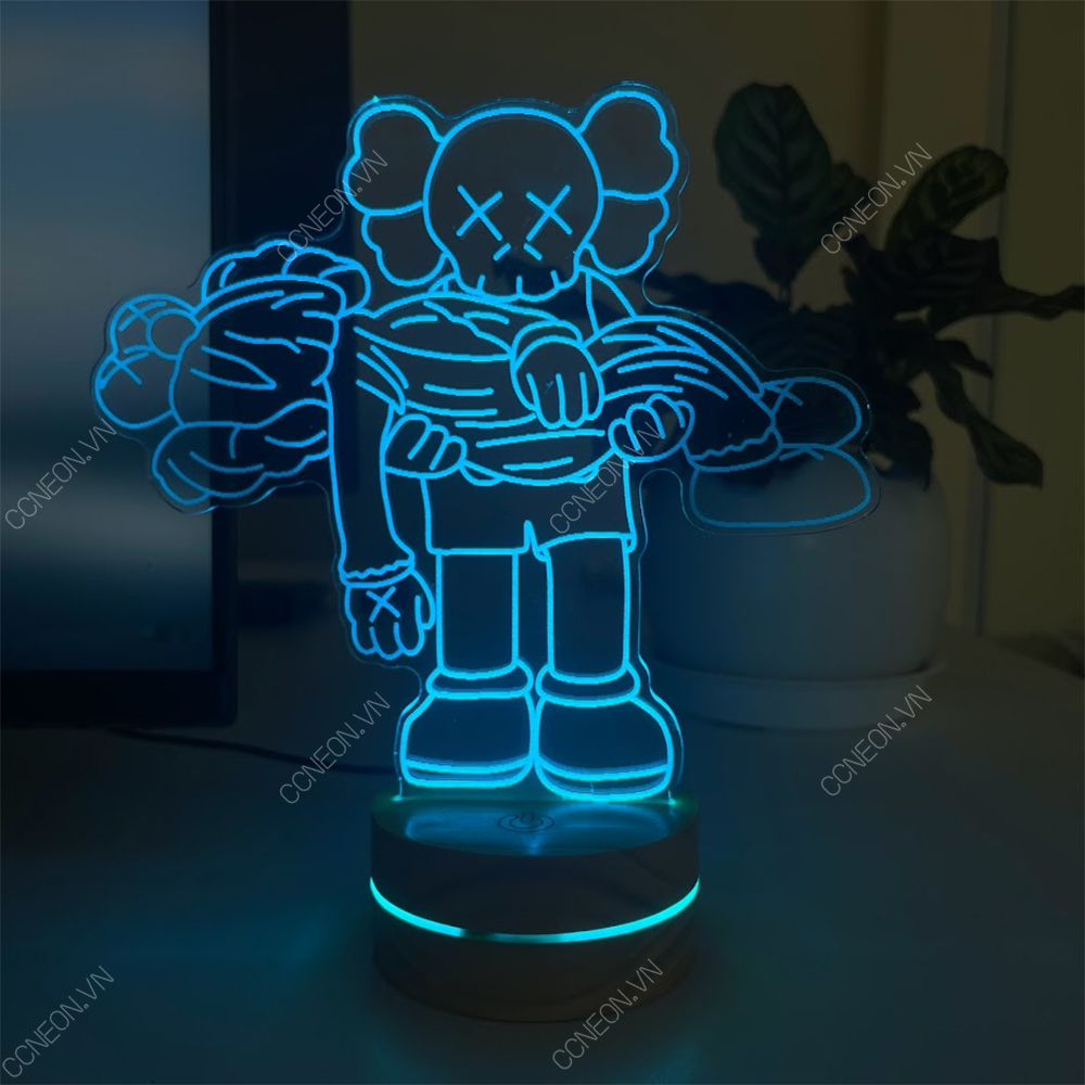 Đèn Led 3D Kaws Mẫu 1- Đèn Led 16 Màu Hình Nhân Vật Hoạt Hình, Đèn Ngủ Led 3d, Cảm Ứng , Điều Khiển Từ Xa 