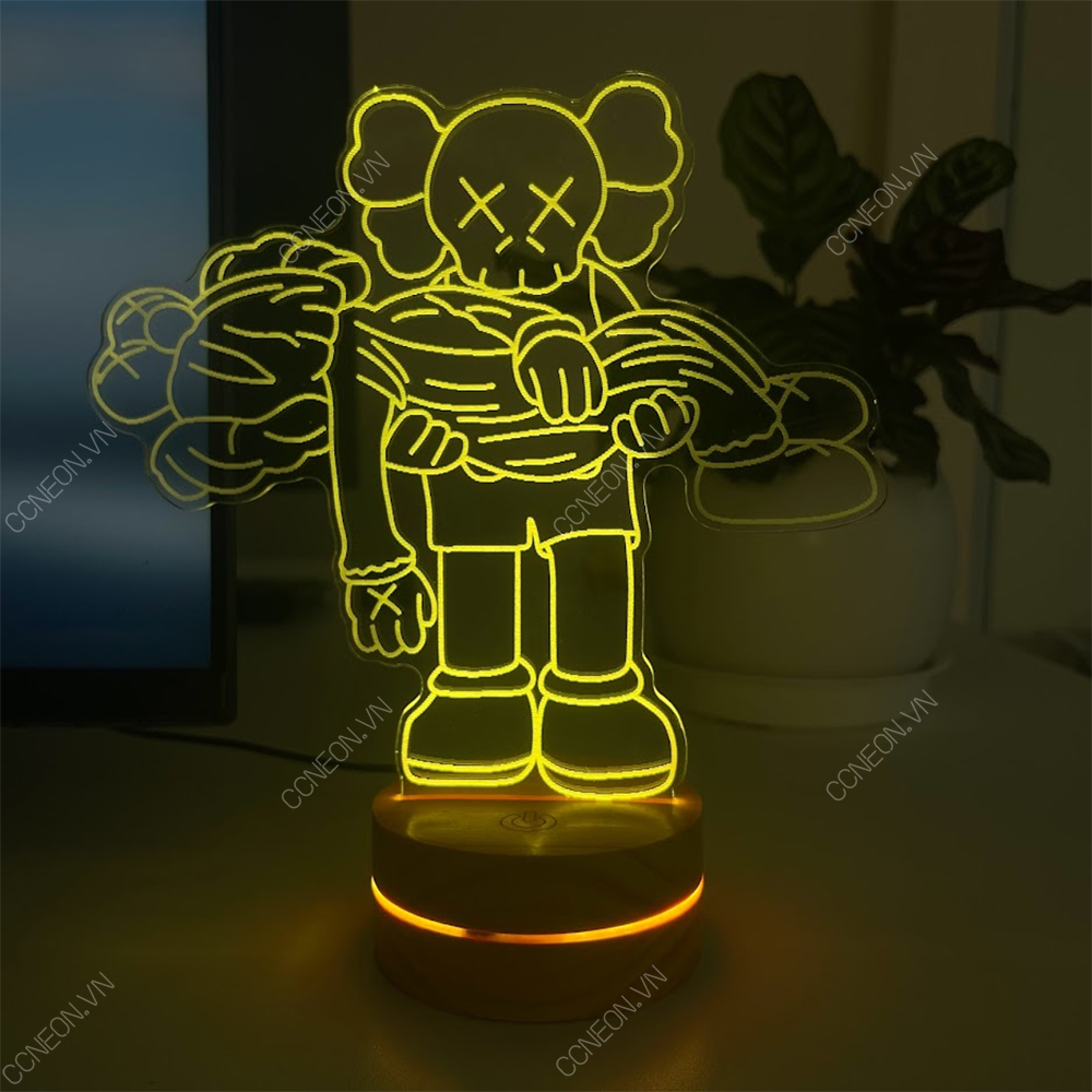 Đèn Led 3D Kaws Mẫu 1- Đèn Led 16 Màu Hình Nhân Vật Hoạt Hình, Đèn Ngủ Led 3d, Cảm Ứng , Điều Khiển Từ Xa 