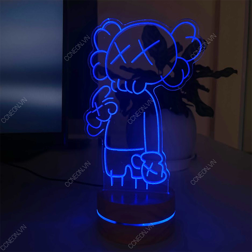 Đèn Led 3D Kaws Mẫu 2- Đèn Led 16 Màu Hình Nhân Vật Hoạt Hình, Đèn Ngủ Led 3d, Cảm Ứng , Điều Khiển Từ Xa 