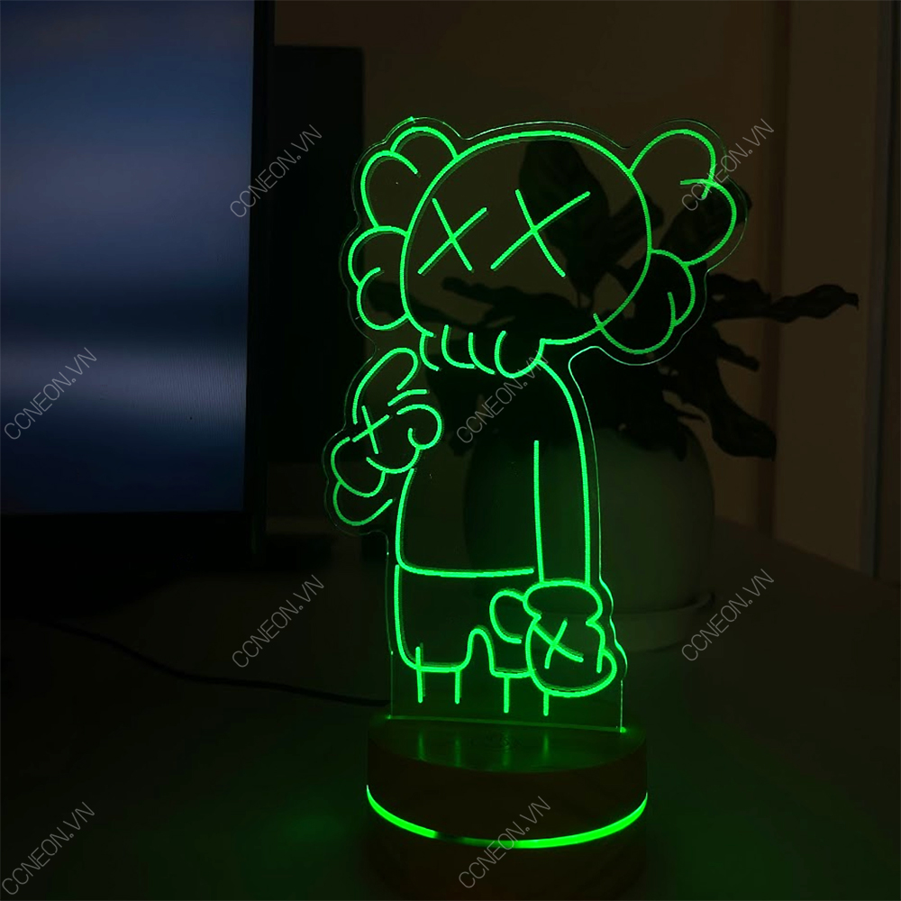Đèn Led 3D Kaws Mẫu 2- Đèn Led 16 Màu Hình Nhân Vật Hoạt Hình, Đèn Ngủ Led 3d, Cảm Ứng , Điều Khiển Từ Xa 