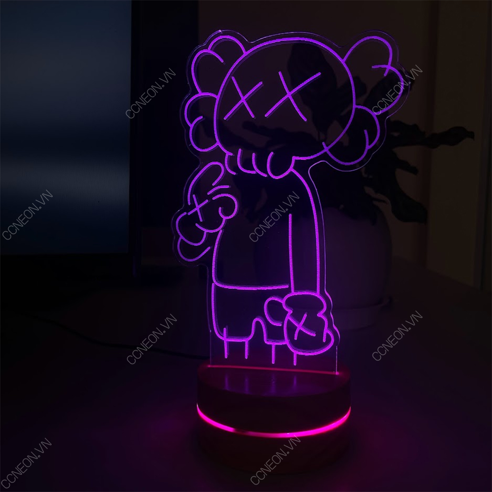 Đèn Led 3D Kaws Mẫu 2- Đèn Led 16 Màu Hình Nhân Vật Hoạt Hình, Đèn Ngủ Led 3d, Cảm Ứng , Điều Khiển Từ Xa 