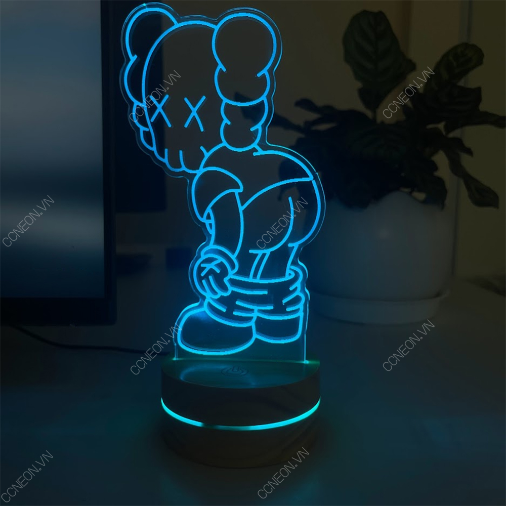 Đèn Led 3D Kaws Mẫu 3- Đèn Led 16 Màu Hình Nhân Vật Hoạt Hình, Đèn Ngủ Led 3d, Cảm Ứng , Điều Khiển Từ Xa 