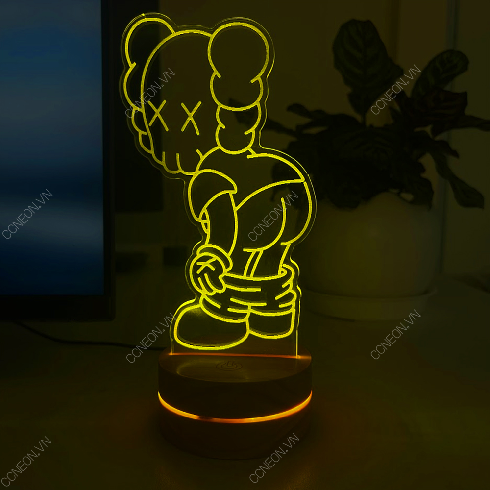 Đèn Led 3D Kaws Mẫu 3- Đèn Led 16 Màu Hình Nhân Vật Hoạt Hình, Đèn Ngủ Led 3d, Cảm Ứng , Điều Khiển Từ Xa 