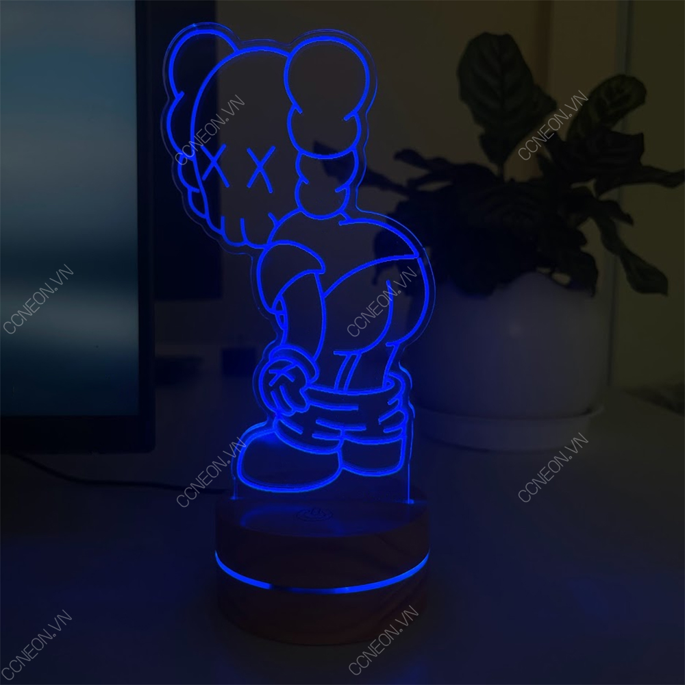 Đèn Led 3D Kaws Mẫu 3- Đèn Led 16 Màu Hình Nhân Vật Hoạt Hình, Đèn Ngủ Led 3d, Cảm Ứng , Điều Khiển Từ Xa 