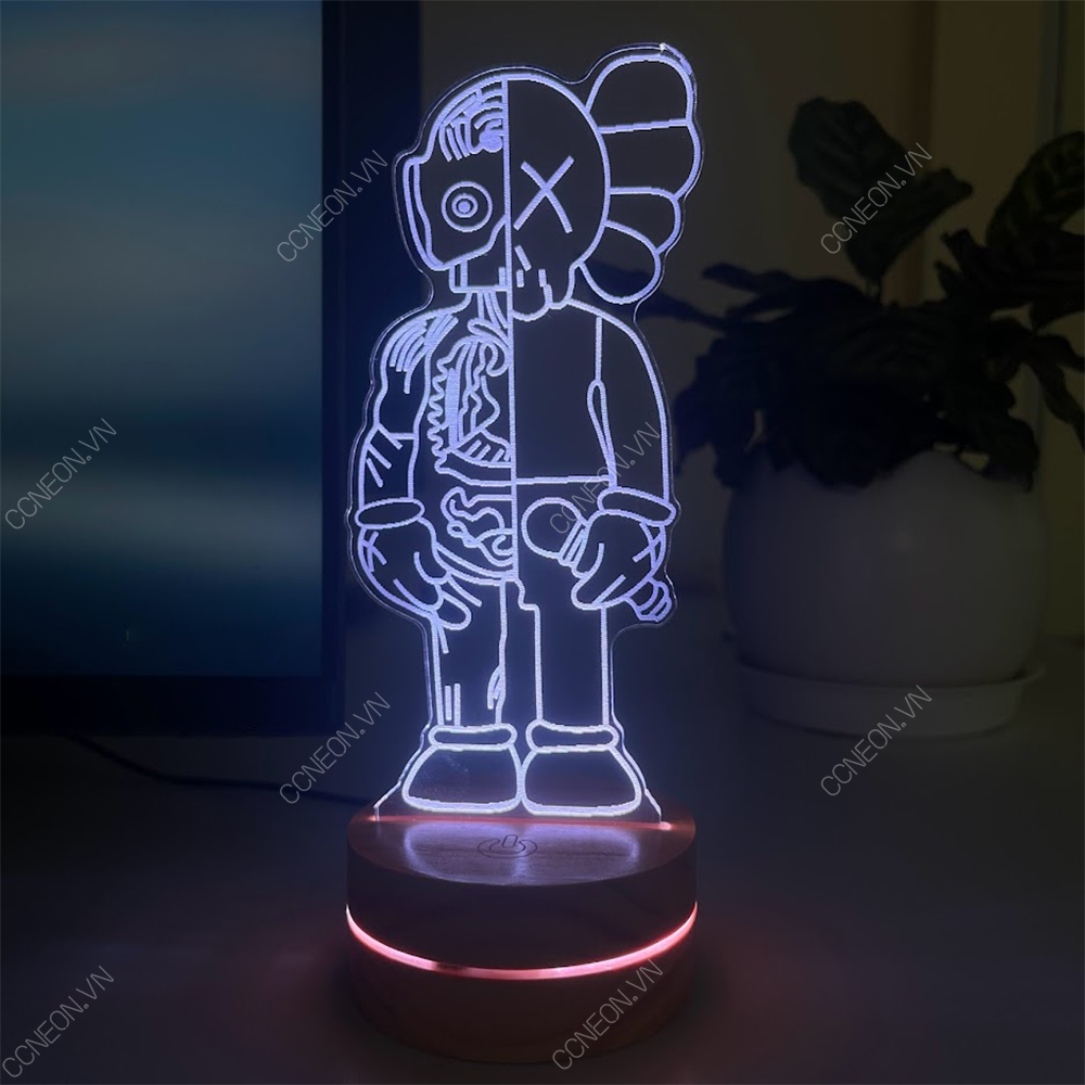Đèn Led 3D Kaws Mẫu 4- Đèn Led 16 Màu Hình Nhân Vật Hoạt Hình, Đèn Ngủ Led 3d, Cảm Ứng , Điều Khiển Từ Xa 