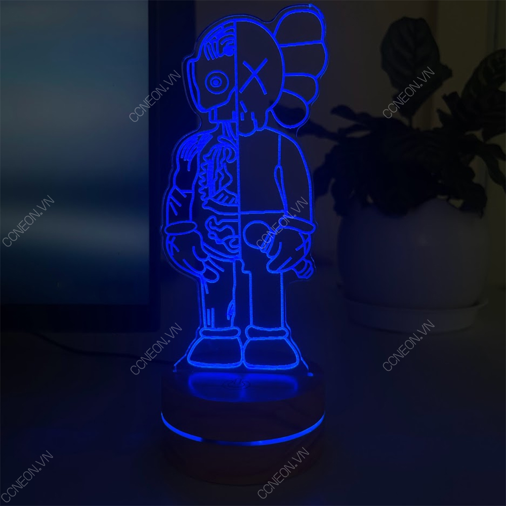 Đèn Led 3D Kaws Mẫu 4- Đèn Led 16 Màu Hình Nhân Vật Hoạt Hình, Đèn Ngủ Led 3d, Cảm Ứng , Điều Khiển Từ Xa 
