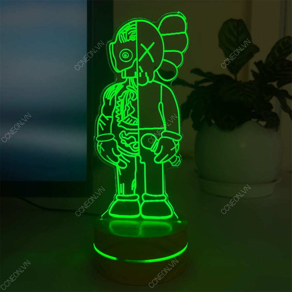 Đèn Led 3D Kaws Mẫu 4- Đèn Led 16 Màu Hình Nhân Vật Hoạt Hình, Đèn Ngủ Led 3d, Cảm Ứng , Điều Khiển Từ Xa 