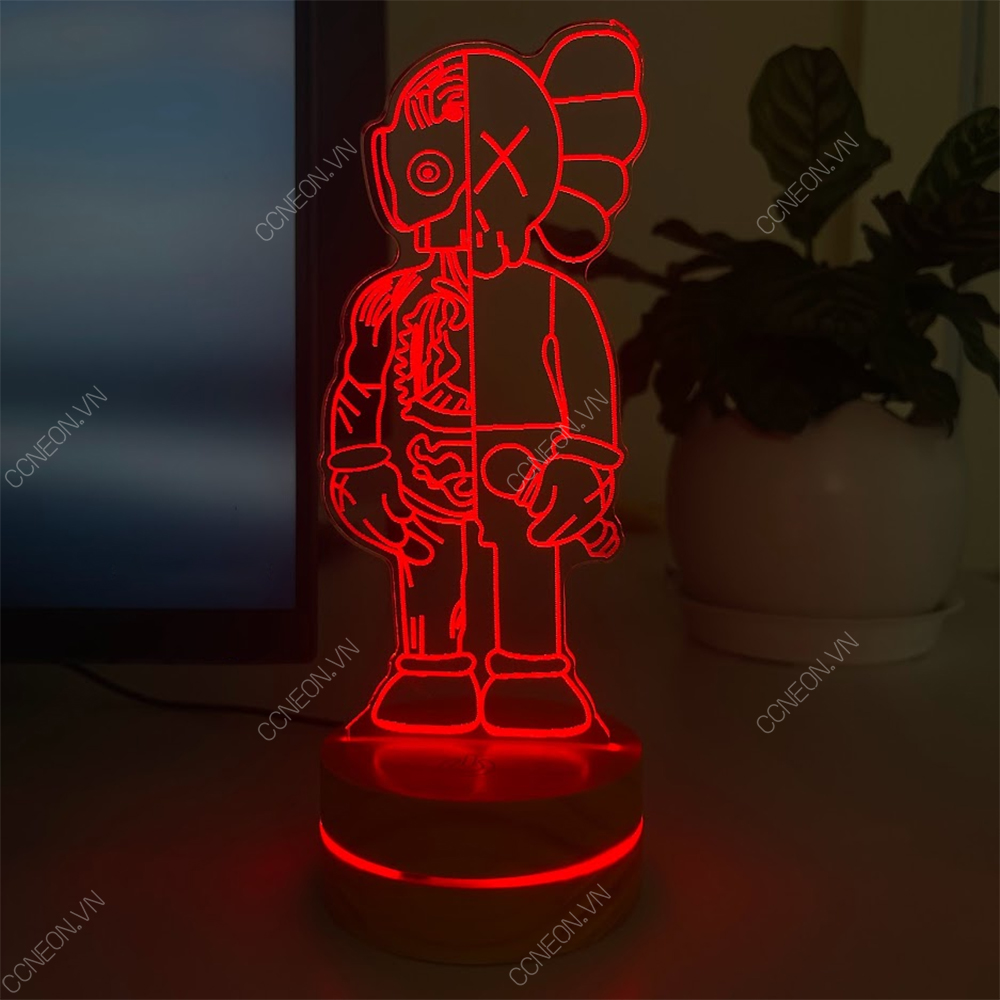Đèn Led 3D Kaws Mẫu 4- Đèn Led 16 Màu Hình Nhân Vật Hoạt Hình, Đèn Ngủ Led 3d, Cảm Ứng , Điều Khiển Từ Xa 