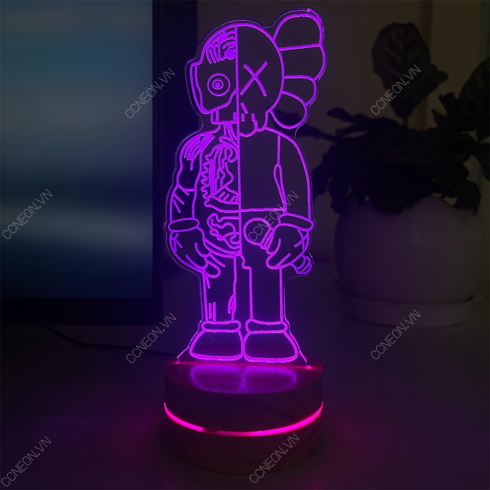 Đèn Led 3D Kaws Mẫu 4- Đèn Led 16 Màu Hình Nhân Vật Hoạt Hình, Đèn Ngủ Led 3d, Cảm Ứng , Điều Khiển Từ Xa 