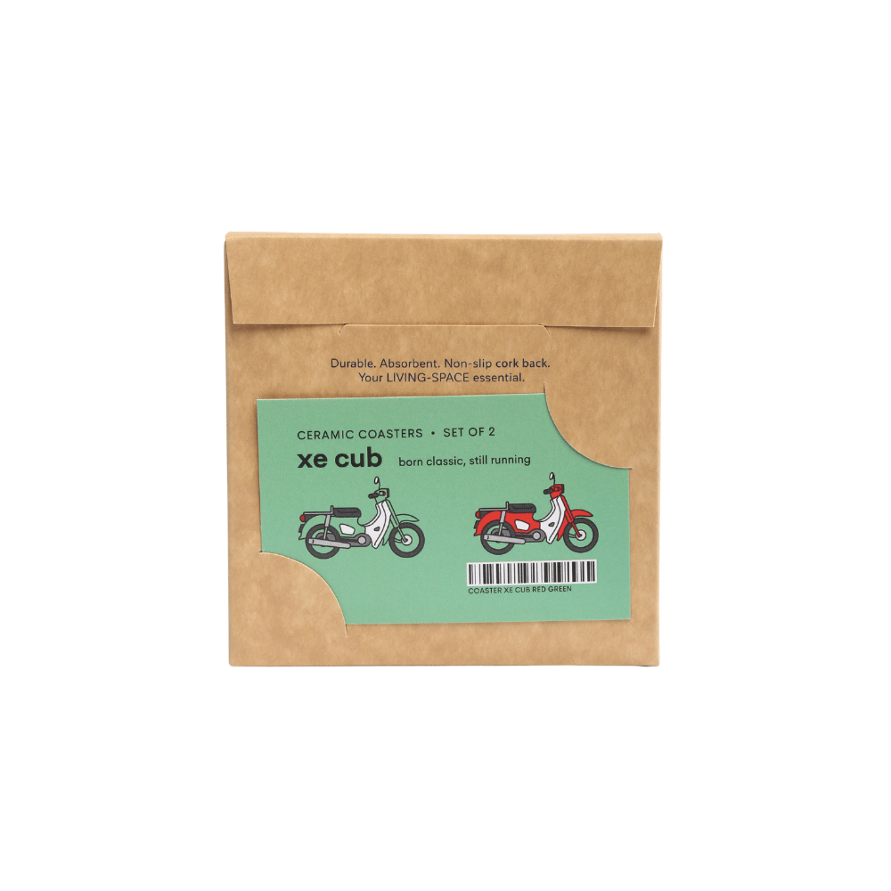 Lót ly gốm "Set 2 - Xe Cub" [Đỏ - Xanh]