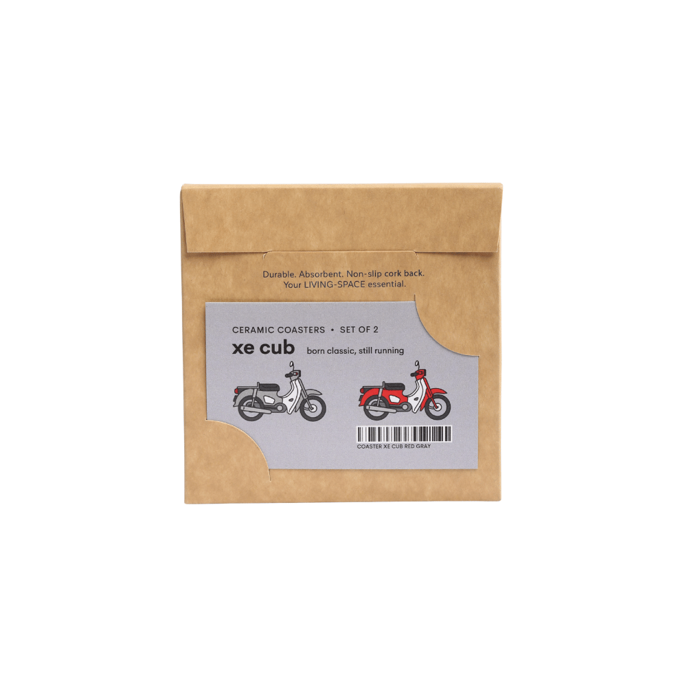Lót ly gốm "Set 2 - Xe Cub" [Đỏ - Xám]