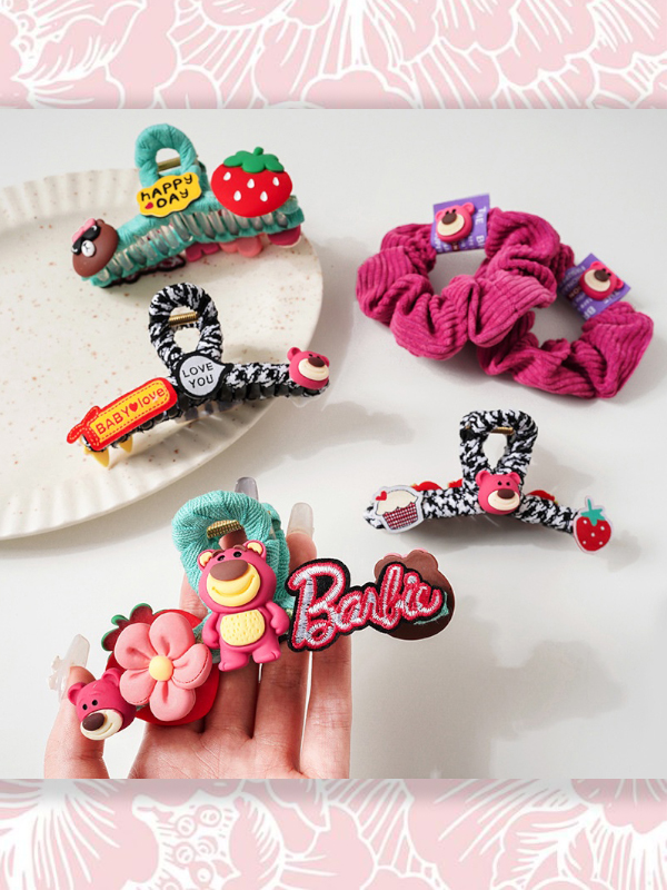 KẸP TÓC 2 MẶT HÌNH GẤU / CÁ MẬP / DÂU TÂY