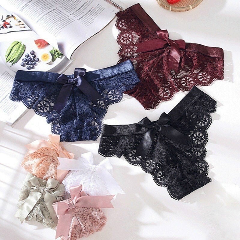 QUẦN LỌT KHE REN HOA TO NƠ TRƯỚC