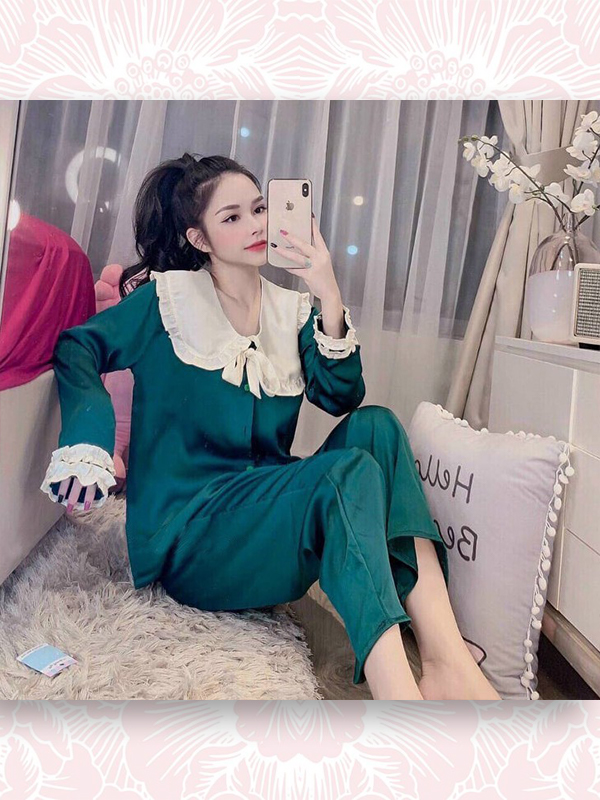 BỘ NGỦ LỤA PYJAMA TAY DÀI TIỂU THƯ CAO CẤP