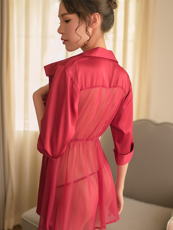 ÁO NGỦ SƠ MI GỢI CẢM MÀU ĐỎ ĐÔ