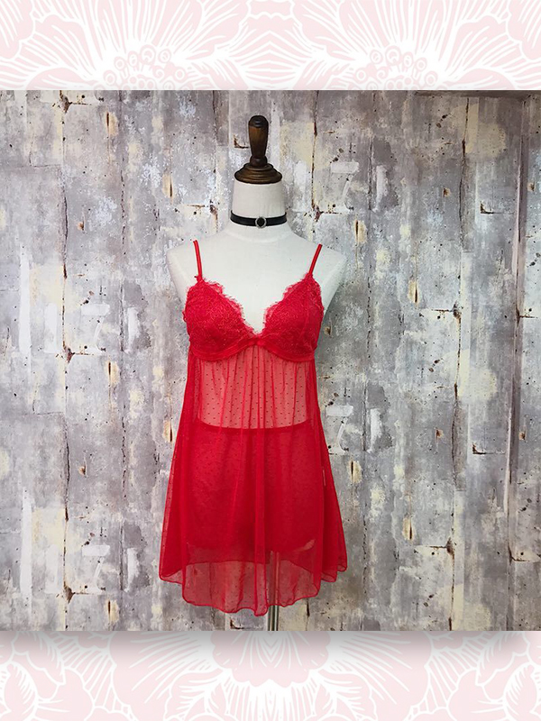 VÁY NGỦ REN ĐỎ XUYÊN THẤU