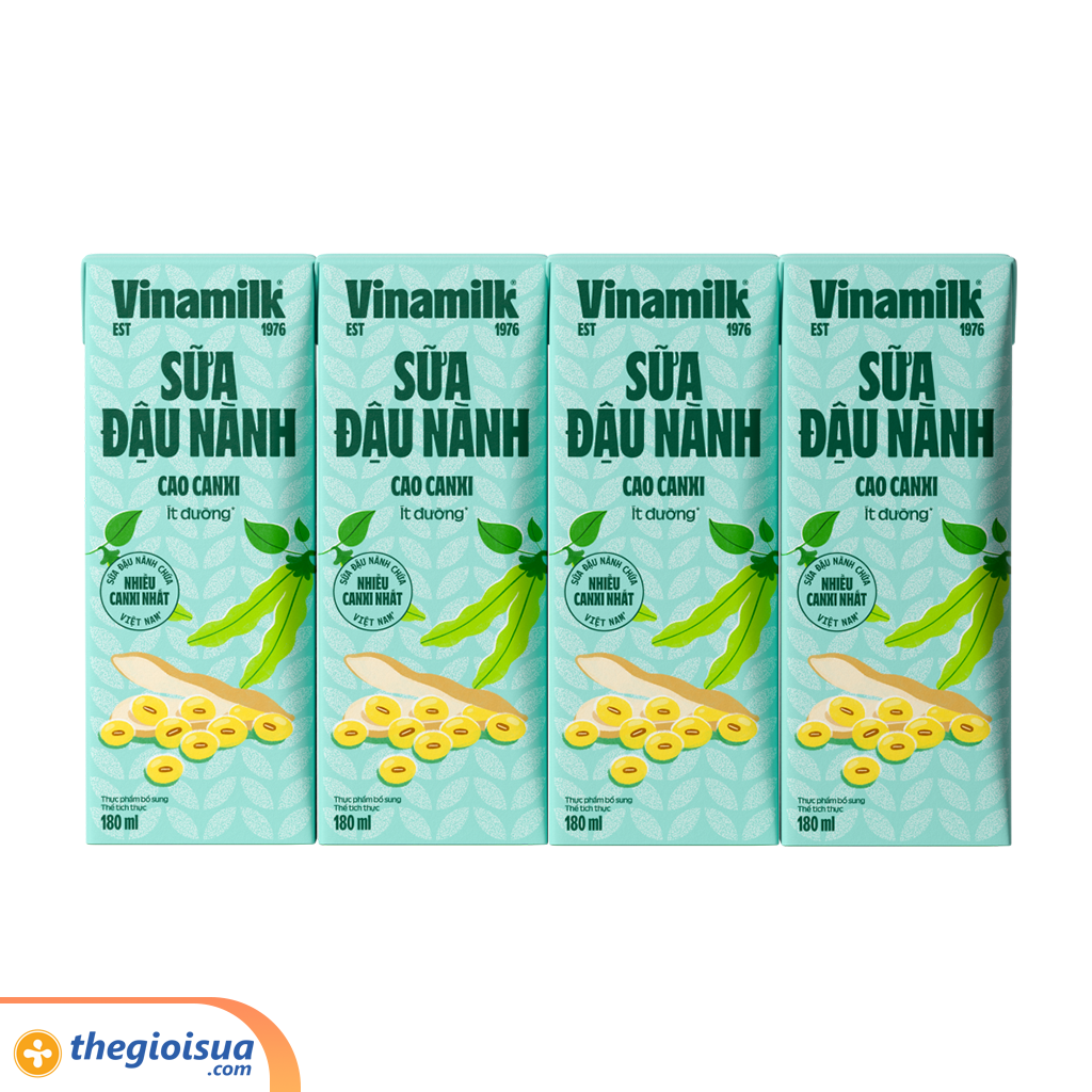 Sữa đậu nành cao Canxi Vinamilk ít đường hộp 180ml