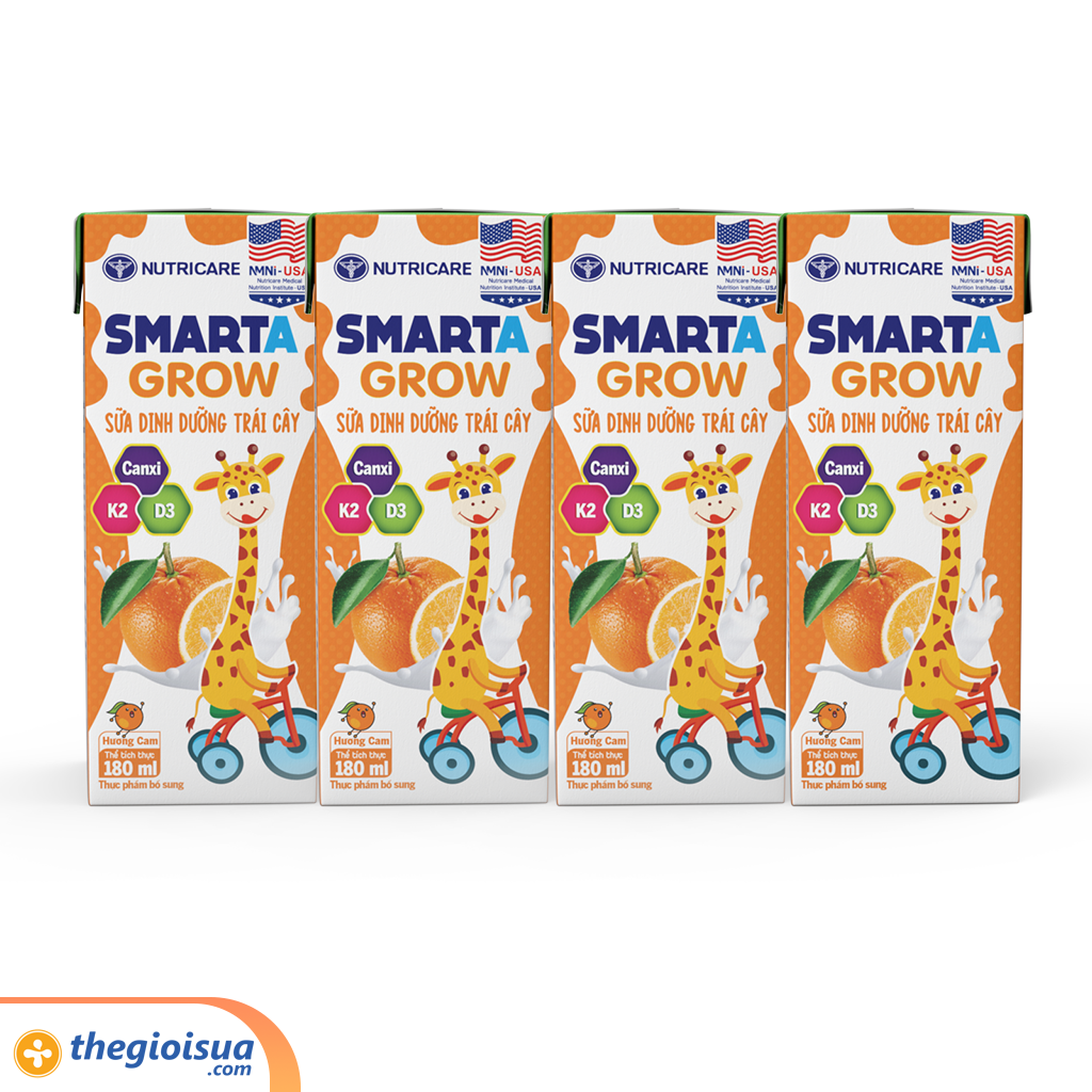 Sữa dinh dưỡng trái cây Smarta Grow hương cam 4x180ml
