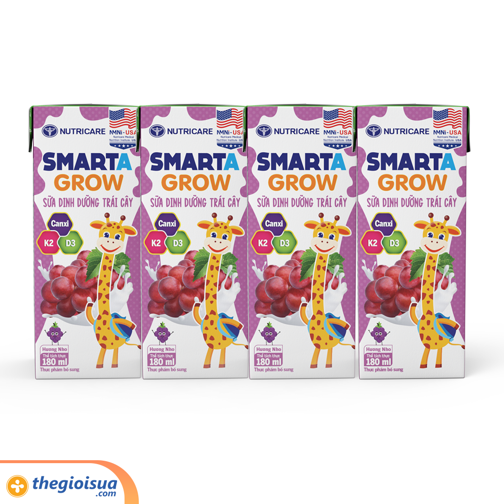 Sữa dinh dưỡng trái cây Smarta Grow hương nho 4x180ml