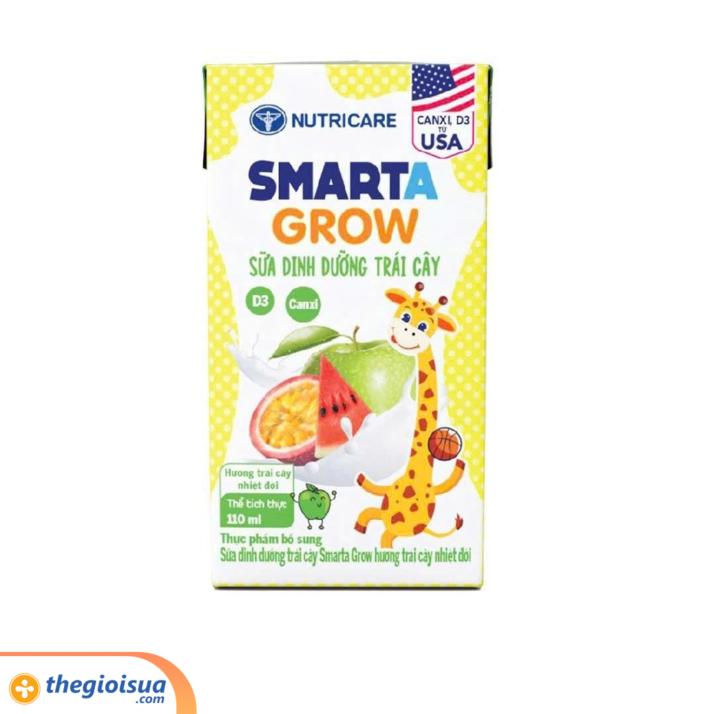 Sữa dinh dưỡng trái cây Smarta Grow hương trái cây nhiệt đới 4x110ml