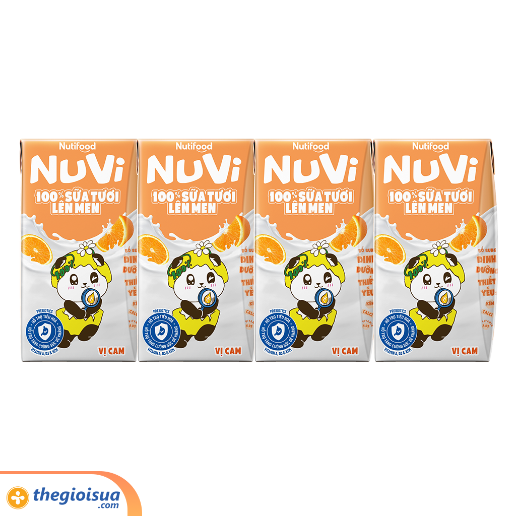 Sữa Tươi Lên Men Tiệt Trùng NUVI Vị Cam 4x100ml
