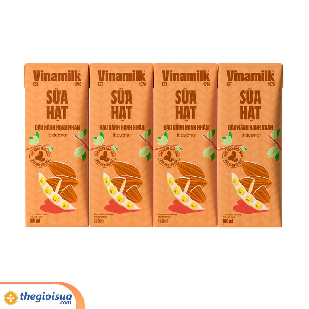 Sữa hạt Vinamilk đậu nành Hạnh nhân ít đường hộp 180ml