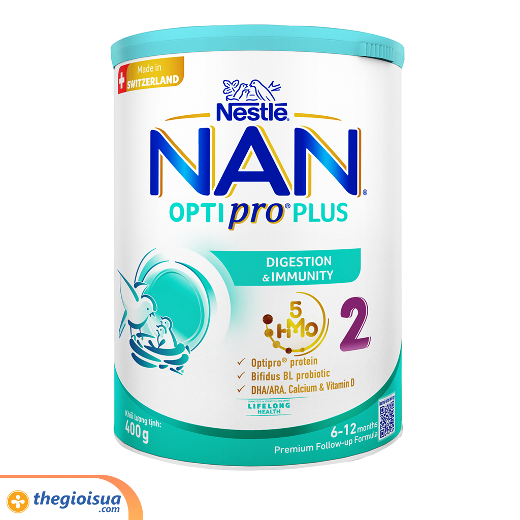 Sữa bột Nan Optipro Plus 2 400g mẫu mới hàng nhập khẩu sản xuất tại Thuỵ Sĩ