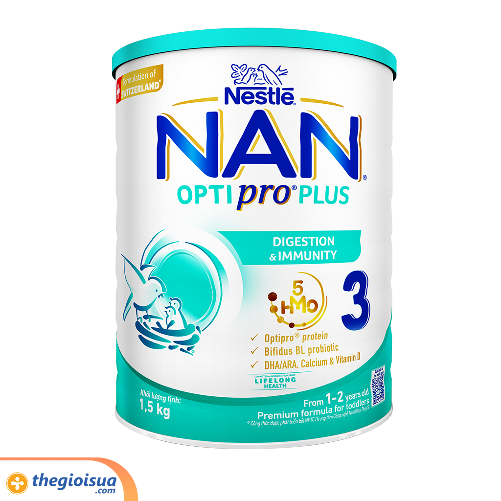Sữa bột Nan Optipro Plus 3 1500g hàng nhập khẩu sản xuất tại Singapore