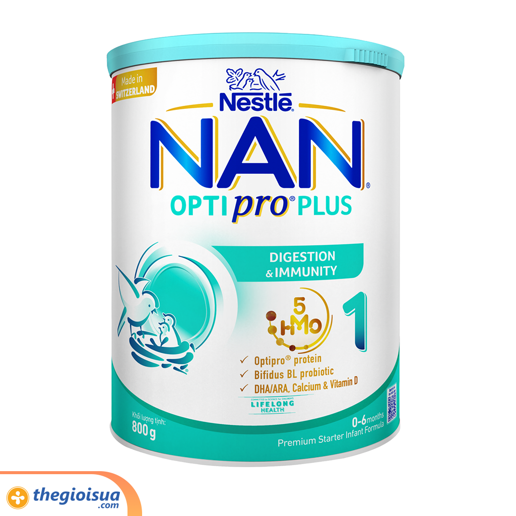 Sữa bột Nan Optipro Plus 1 800g mẫu mới hàng nhập khẩu sản xuất tại Thuỵ Sĩ