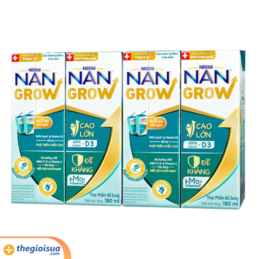 Sữa dinh dưỡng pha sẵn Nan Grow 180ml (thùng 6 lốc, lốc 4 hộp)
