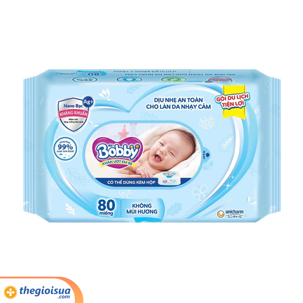 Khăn ướt Bobby 80 tờ không mùi