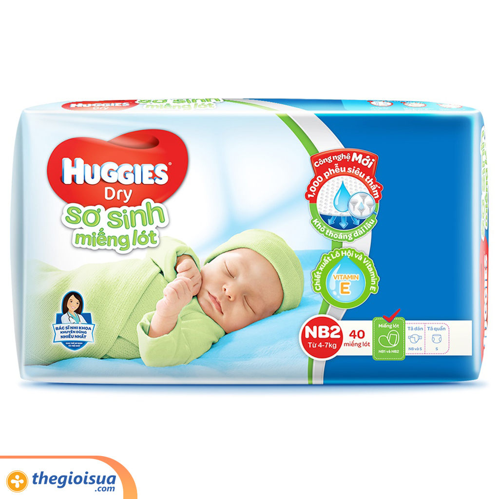 Miếng lót sơ sinh Huggies Dry NB2 - 40 miếng