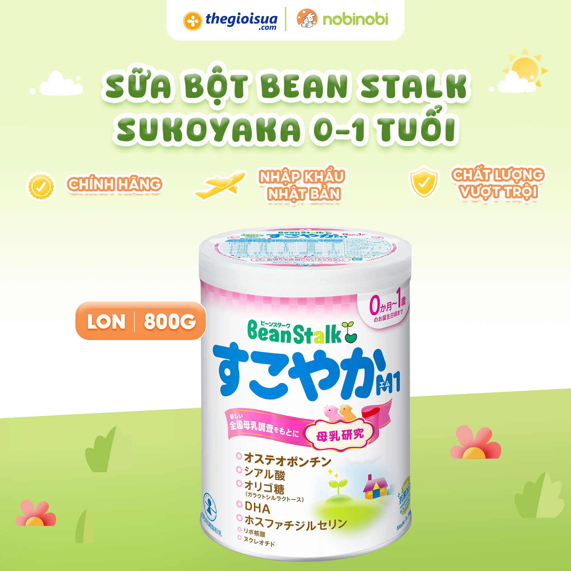 Sữa bột công thức Bean Stalk Sukoyaka 0-1 tuổi 800g