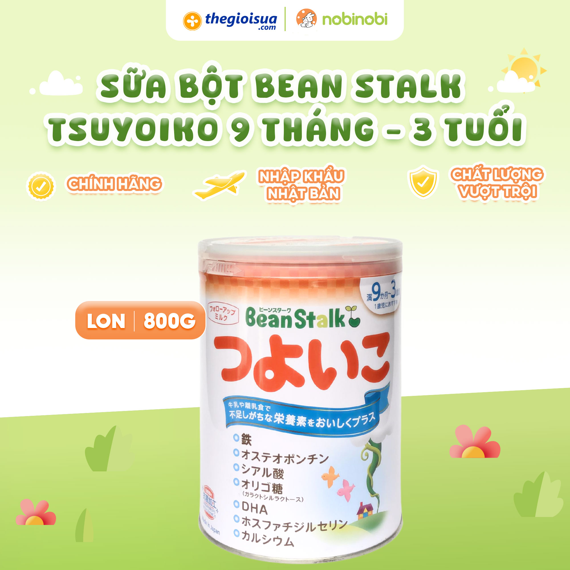 Sữa bột công thức Bean Stalk Tsuyoiko 9 tháng - 3 tuổi 800g