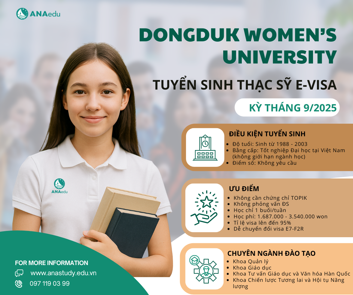 THÔNG BÁO TUYỂN SINH CHƯƠNG TRÌNH THẠC SĨ E-VISA - DONGDUK WOMEN'S UNIVERSITY