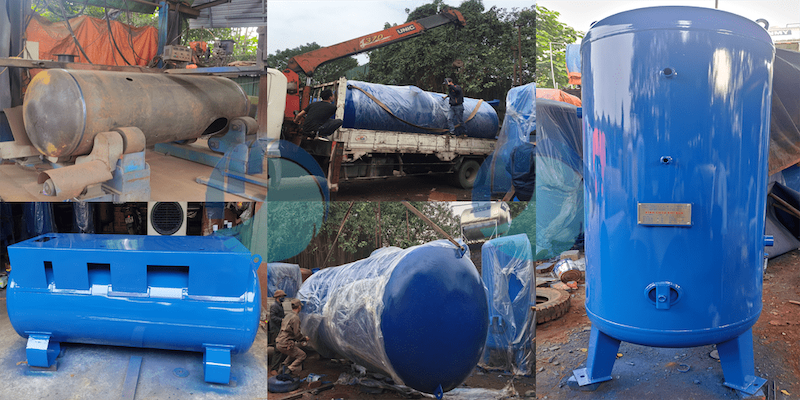 Lắp đặt bình nén khí đằng trước của máy sấy 